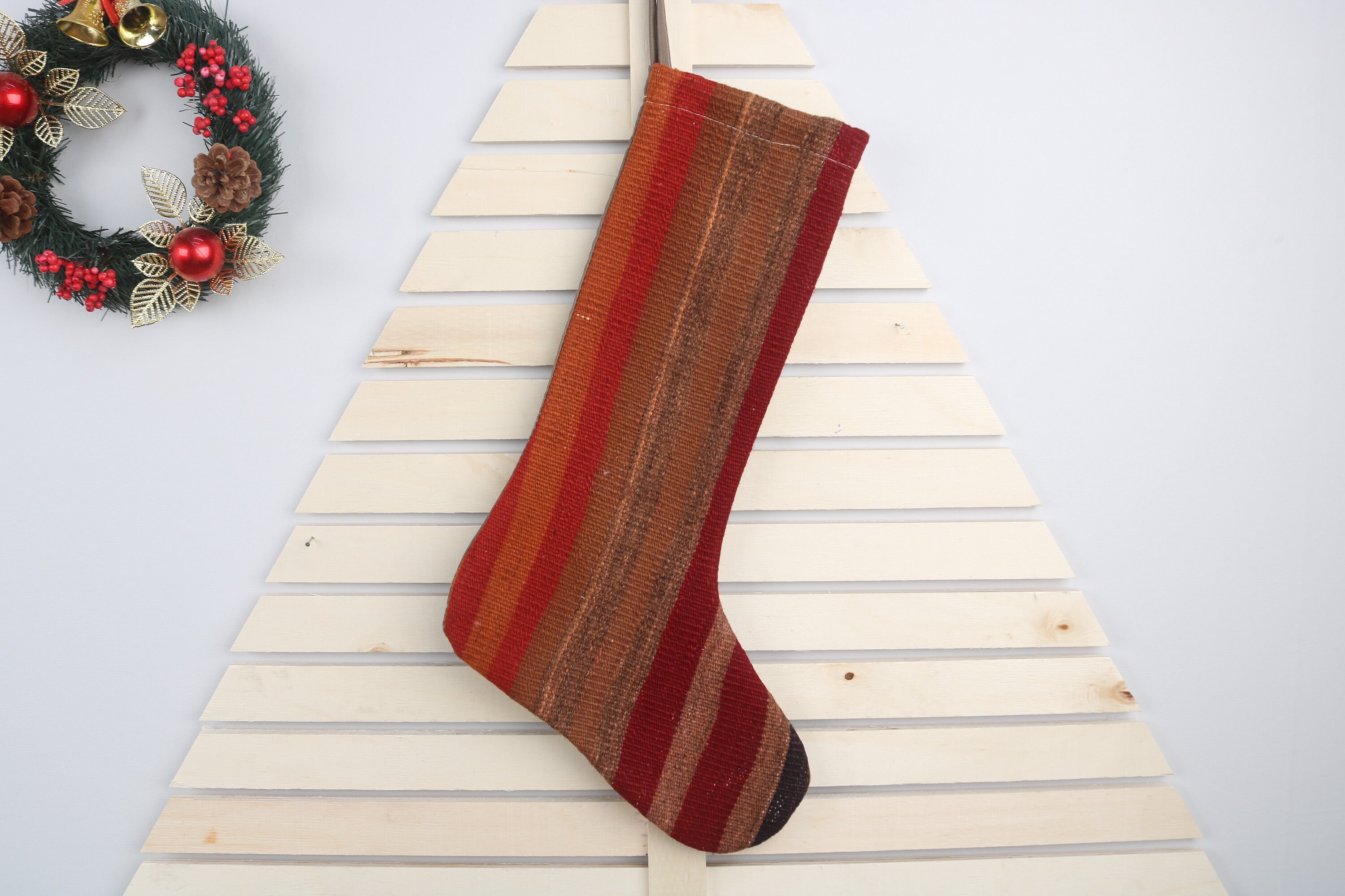 Set Di 3 IN Legno Decorazioni Albero di Natale - Rosso e Bianco Calze