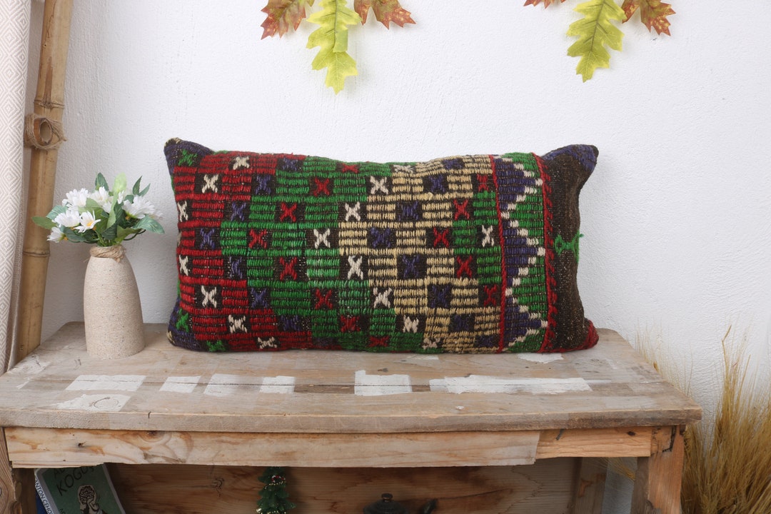 ヴィンテージキリム枕、インテリアデザイナー枕、12x24インチトルコ