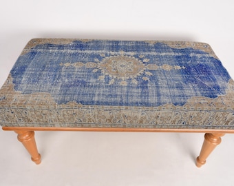 Floral Pattern Bench, Coffee Bench, Ottoman Bench, Upholstered Bench, Turkish Rug Bench, Kilim Bench, Home Decor Bench, Handmade Bench