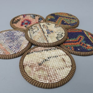 Kilim Coaster, Set Of Six, Beer Coaster, Blue Coaster, Rug Coaster, Woven Coaster, Washable Coaster, Rustic Coaster,