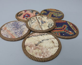 Kilim Coaster, Set Of Six, Beer Coaster, Blue Coaster, Rug Coaster, Woven Coaster, Washable Coaster, Rustic Coaster,