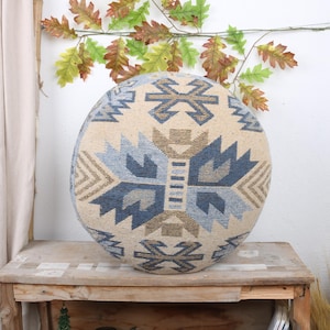 Handgefertigter runder osmanischer Kelim-Sitzkissen - 50 x 50 cm