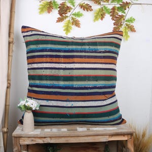 Kilim Pillow, Pillow for Couch, 32x32 Vintage Kilim Pillow, Boho Pillow, Blue Cushion, Striped Pillow, Sofa Cushion, Seat Cushion,