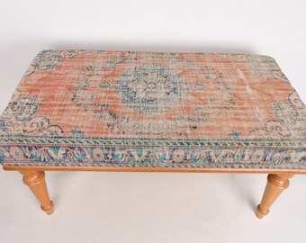 Bench For Bedroom, Piano Bench, Ottoman Bench, Upholstered Bench, Turkish Rug Bench, Kilim Bench, Home Decor Bench, Handmade Bench