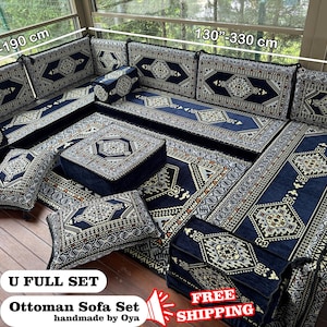 Ottoman Floor Seating, Traditional Floor Sofa, U-shaped Floor Cushion, Sectional Floor Seating, Kilim Pattern Pillow, Home Decor,