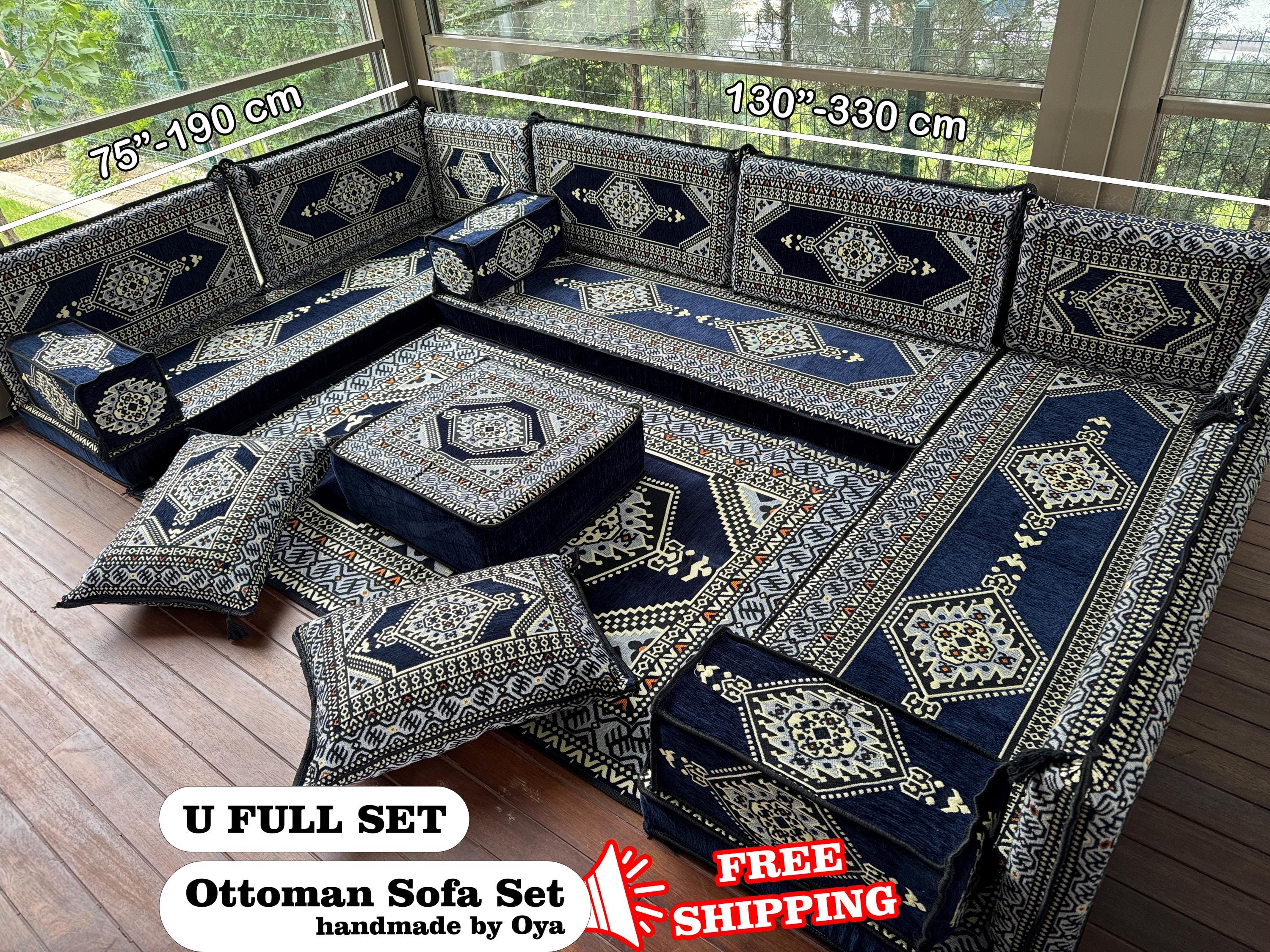 Ottoman Floor Seating, Traditional Floor Sofa, U-shaped Floor Cushion, Sectional Floor Seating, Kilim Pattern Pillow, Home Decor,