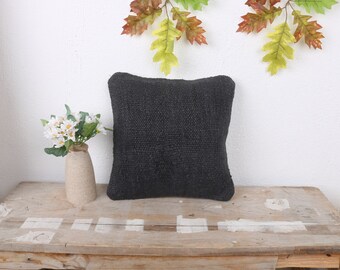 Cojín de diseño de interiores, cojín turco, cojín étnico Kilim de 12x12, funda de cojín bohemia, cojín marrón, cojín de cáñamo, cojín de algodón