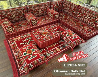 Ottoman Floor Seating, Traditional Floor Sofa, U-shaped Floor Cushion, Sectional Floor Seating, Ethnic Home Decor Seating, Traditional Sofa,