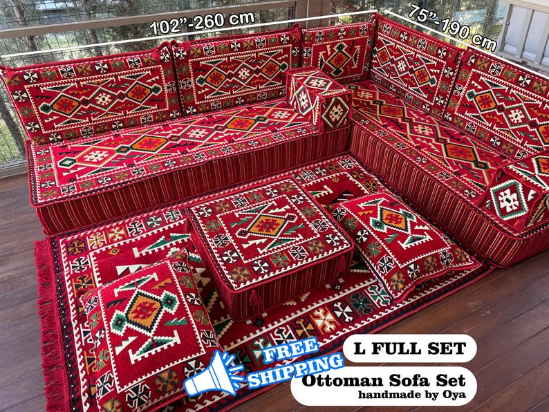 Sectional Floor Seating, Majlis Seating, Living Room Floor Sofa Set, Ottoman Floor Seating, Traditional Floor Sofa, U-shaped Floor Cushion, image 2