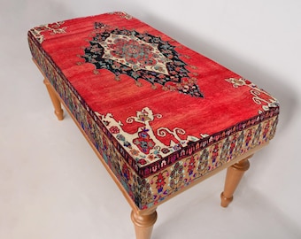 Ottoman Bench Desk Bench, Dining Room Bench, Upholstered Bench, Turkish Rug Bench, Kilim Bench, Home Decor Bench, Handmade Bench