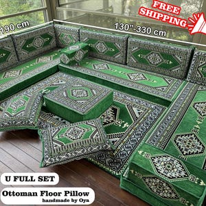 Green Sofa, Ottoman Floor Seating, Traditional Sofa, Floor Cushion, Sectional Floor Seating, Kilim Pattern Pillow, Home Decor, Sofa Decor,