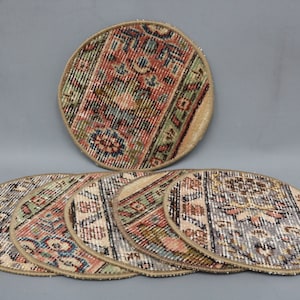 Mouse Pad, Turkish Rug, Vintage Rug Underplate, Set Of Six, Rustic Rug Supla, 10&quot;x10&quot; Gift Supla, Carpet Supla, Dining Accessory, 3