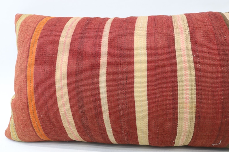 Home Decor Pillow,Striped Pillow SP40120 759 Red Pillow 16x48 Turkey Kilim Pillow,Ottoman Pillow,Lumbar Throw Pillow,Cushion Cover