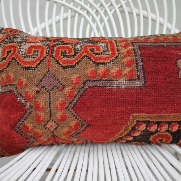 rust color pillow rug pillow handmade rug wool 12x20 kilim pillows turkish vintage lumbar pillows cushion cover 30x50 cm throw pillows 2435