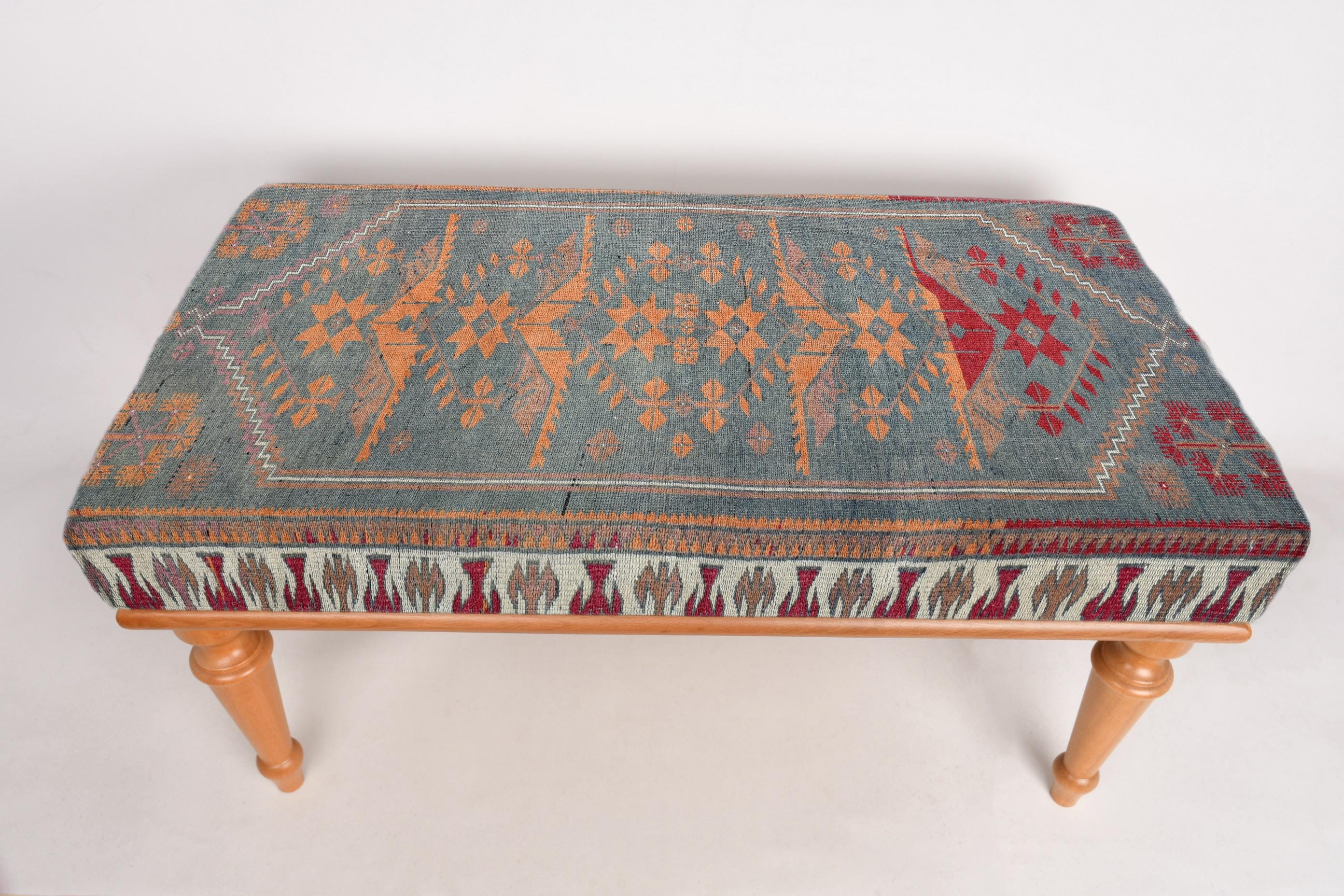 Window Bench Seat, Desk Bench, Ottoman Bench, Upholstered Bench, Turkish Rug Bench, Kilim Bench, Home Decor Bench, Handmade Bench