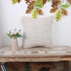 Interior Designer Pillow, Turkish Pillow, 14x14 Handmade Kilim Cushion, Vintage Kilim Pillow, White Pillow Cover, Hemp Pillow, lumbar pillow