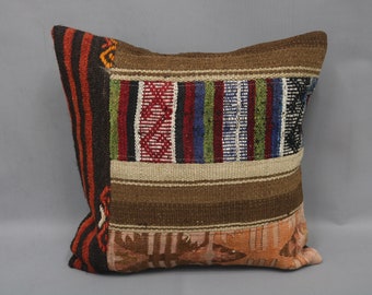 Throw Pillow Covers, Kilim Pillow, Body Pillow, 18x18 Beige Pillow Case, Striped Pillow Cover, Outdoor Throw Pillow Covers, 8139