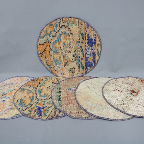 Coffee Cup Pad, Kilim Supla, Gift For Her, Orange Underplate, 14"x14" Placemat, Turkish Rug Underplate, Vintage Supla, Traditional Pad, 10