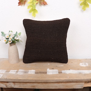 Almofada Kilim turca, Almofada para sofá, Almofada Kilim feita à mão 12x12, Capa de almofada Kilim, Almofada preta, Almofada monocromática simples,