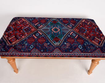 Footstool Bench, Hallway Bench, Ottoman Bench, Upholstered Bench, Turkish Rug Bench, Kilim Bench, Home Decor Bench, Handmade Bench