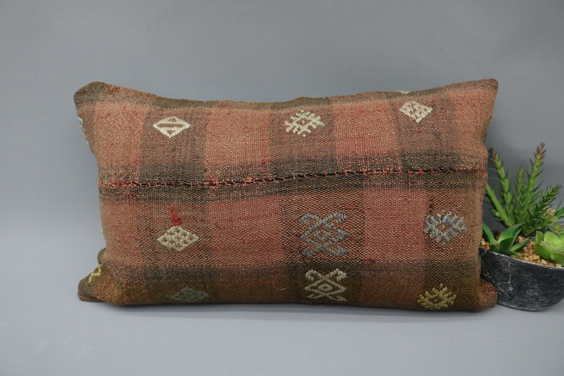 Natural Pillow Oriental Pillow 4983 Patterned Pillow Brown Pillow Throw Pillow Handmade Pillow Kilim Pillow 12x20 Cushion Case Decor