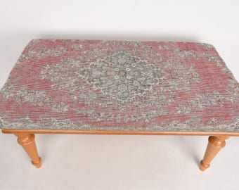 Footstool Bench, Coffee Bench, Ottoman Bench, Upholstered Bench, Turkish Rug Bench, Kilim Bench, Home Decor Bench, Handmade Bench