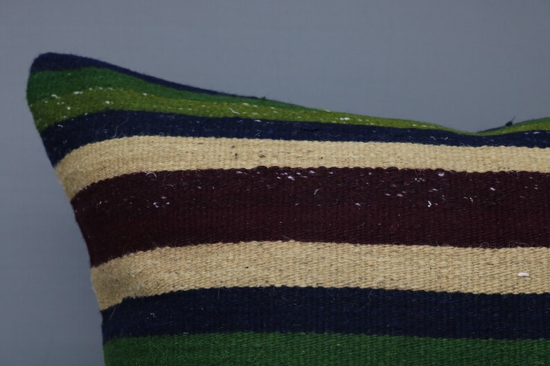 Couch Pillow 379 Green Pillow Kilim Pillow Turkish Pillow Vintage Pillow 32x32 Body Pillow Striped Pillow Natural Pillow Cover Case