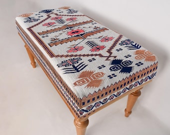 Aztec Pattern Bench, Upholstered Bench, Turkish Kilim Bench, Kilim Design, Kitchen Bench, Handmade Bench, Window Bench, Modern Bench Decor,