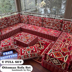 Sectional Floor Seating, Majlis Seating, Living Room Floor Sofa Set, Ottoman Floor Seating, Traditional Floor Sofa, U-shaped Floor Cushion,
