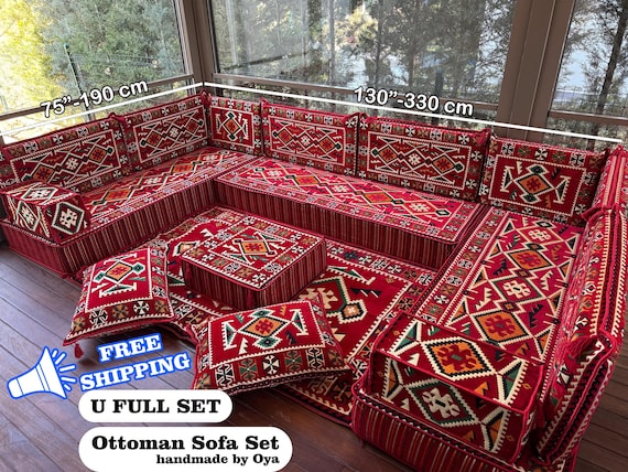 Sectional Floor Seating, Majlis Seating, Living Room Floor Sofa Set, Ottoman Floor Seating, Traditional Floor Sofa, U-shaped Floor Cushion,