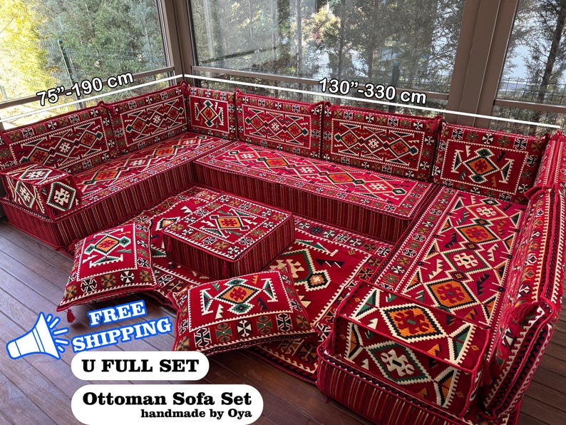 Sectional Floor Seating, Majlis Seating, Living Room Floor Sofa Set, Ottoman Floor Seating, Traditional Floor Sofa, U-shaped Floor Cushion, image 1
