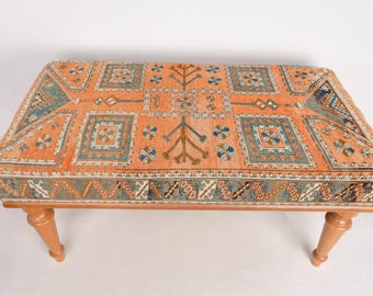 Sitting Bench, Coffee Bench, Ottoman Bench, Upholstered Bench, Turkish Rug Bench, Kilim Bench, Home Decor Bench, Handmade Bench