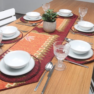 Decorative Table Runner, Service Kilim Placemat, Rug Table Runner and Set Of Six Supla, 12x56, Dinnerware Sets, Patchwork Rug Decoration, 37