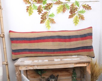 Cojín Kilim hecho a mano, almohada para sofá, almohada Kilim decorativa de 16x42, almohadas antiguas, almohada azul, almohada lumbar decorativa,