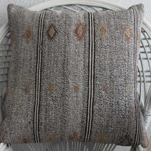 24x24 kilim pillow gray pillow euro pillow decorative pillow 24x24 floor cushion cover 24x24 bohemian pillow handwoven kelim kissen 262