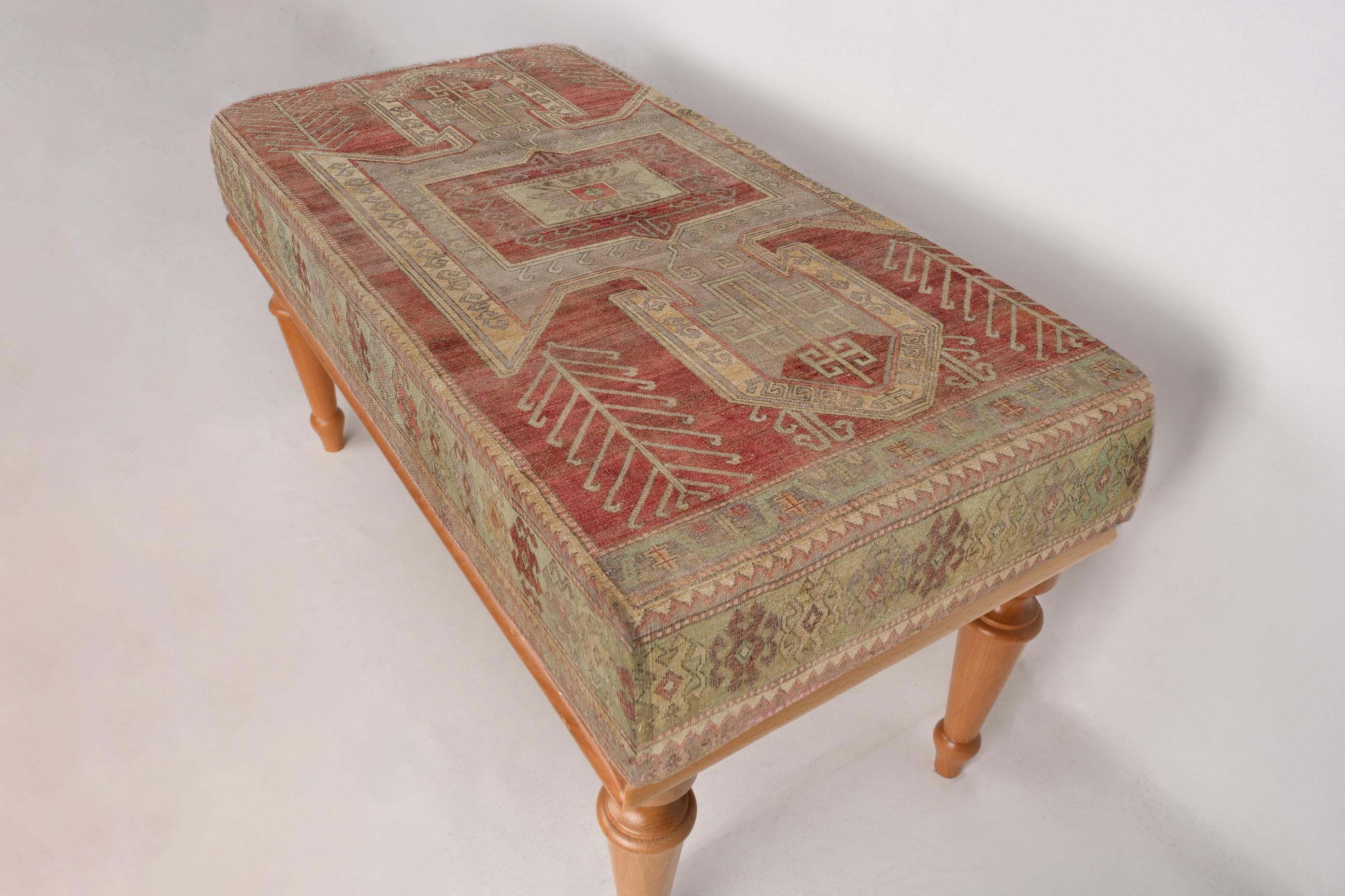 Kilim Pattern Bench, Coffee Bench, Ottoman Bench, Upholstered Bench, Turkish Rug Bench, Kilim Bench, Home Decor Bench, Handmade Bench
