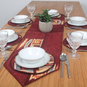 Table Runner Set, Service Rug Placemat, Rug Decoration Underplate, 12x56, Red Dinnerware Sets, Patchwork Runner and Set Of Six Supla, 2