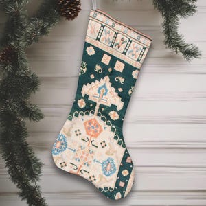 パステルプリントのキリムクリスマスストッキング、ボヘミアン