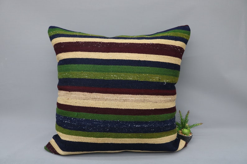 Couch Pillow 379 Green Pillow Kilim Pillow Turkish Pillow Vintage Pillow 32x32 Body Pillow Striped Pillow Natural Pillow Cover Case