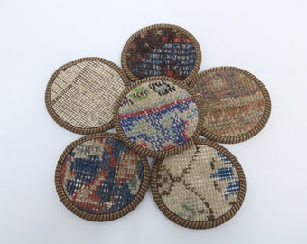 Podkładki Kilim, zestaw sześciu sztuk, podkładki pod napoje, beżowa podkładka, podkładka w kształcie dywanu, podkładka pod prezent, turecka podkładka pod dywan, naturalna podkładka pod dywan