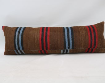 Fundas de almohada Kilim, almohada Kilim turca, almohada de decoración del hogar, funda de cojín marrón 16x48, fundas de almohada a rayas, funda de almohada texturizada, 956