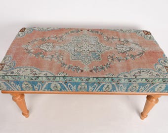 Porch Bench, Ottoman Bench, Upholstered Bench, Turkish Rug Bench, Bench For Bedroom, Kilim Bench, Home Decor Bench, Handmade Bench