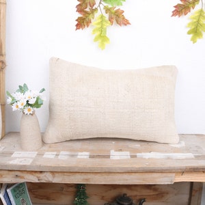 Boho Pillow, Vintage Kilim Pillow, 12x20 Turkish Kilim Pillow, Kilim Pillow Cover, White Cushion Case, Turkish Lumbar Pillow, Hemp Pillow,