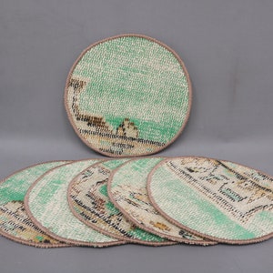 Wholesale Rug Supla, Kitchen Decor, Rug Supla, Kilim Supla, Dining Accessory, Round Supla, Set Of Six, 10&quot;x10&quot; Rustic Supla, Green Supla, 22