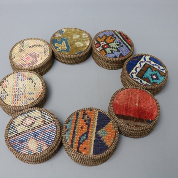 Kilim Coaster, Round Coaster, Kitchen Decor, Gift Coaster, Handmade Coaster, 5x5 inches, House Warming Gift, Table Decor, Woven Coaster,