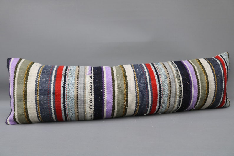 Lilac Pillow Lumbar Pillow 1132 Striped Pillow Designer Throw Pillow 12x42 Needlepoint Wool Pillow Turkish Kilim Pillow Pillow Cover