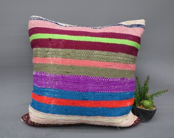 Throw Pillow Cover, Kilim Pillows, 20x20 Purple Pillow Case, Striped Cushion, Wedding Gifts Pillow Case, Southwestern Pillow Covers, 6054