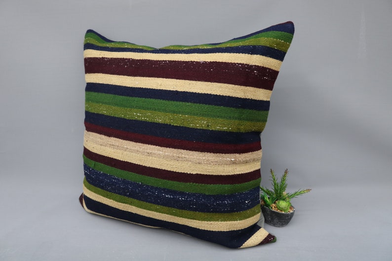 Couch Pillow 379 Green Pillow Kilim Pillow Turkish Pillow Vintage Pillow 32x32 Body Pillow Striped Pillow Natural Pillow Cover Case