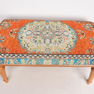 Antique Desing Bench, Bohemian Bench, Ottoman Bench, Upholstered Bench, Turkish Rug Bench, Kilim Bench, Home Decor Bench, Handmade Bench