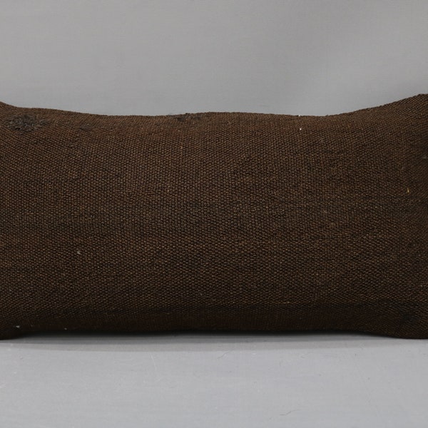 Kilim Pillow Cover, Throw Pillow, Turkish Pillow, 12x24 Brown Cushion, Flat Pillow Covers, Bolster Pillow Case, Ottoman Cushion, 4649
